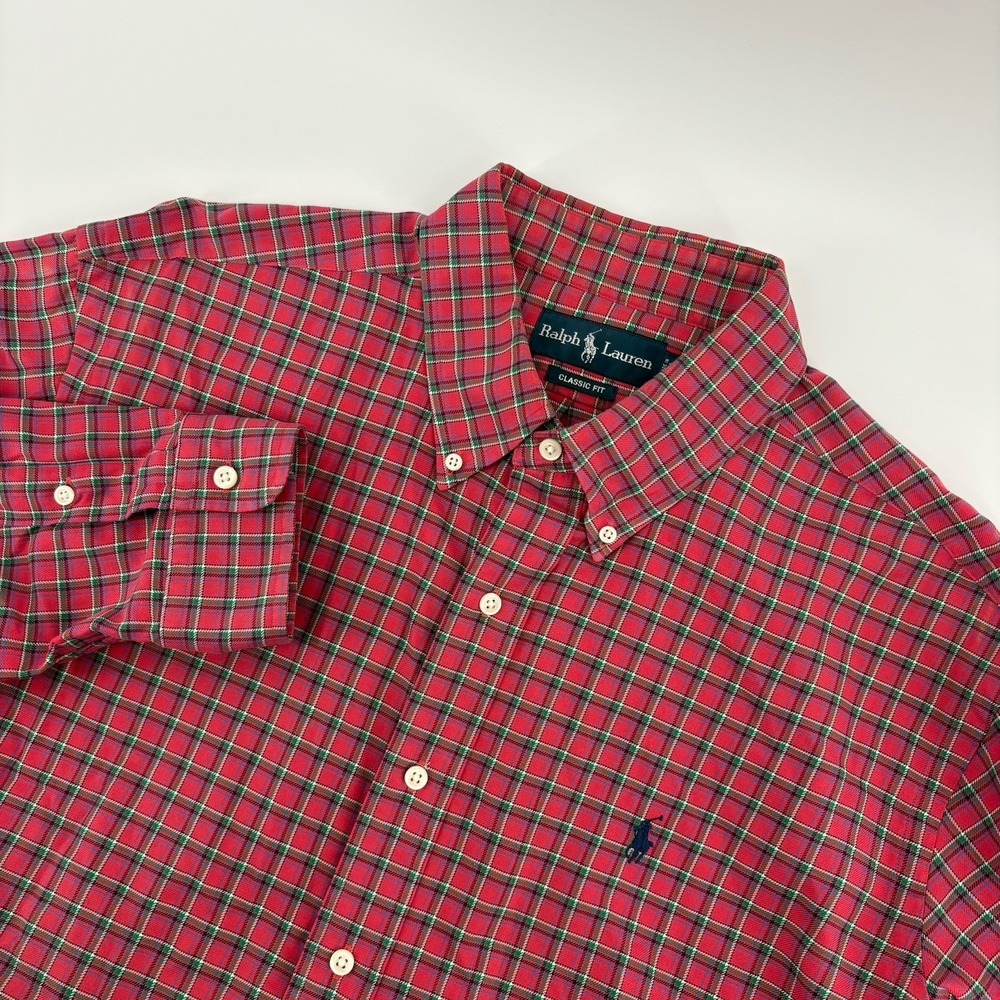 Polo Ralph Lauren Mens XL Red Plaid Classic Fit Button Down Holiday Shirt